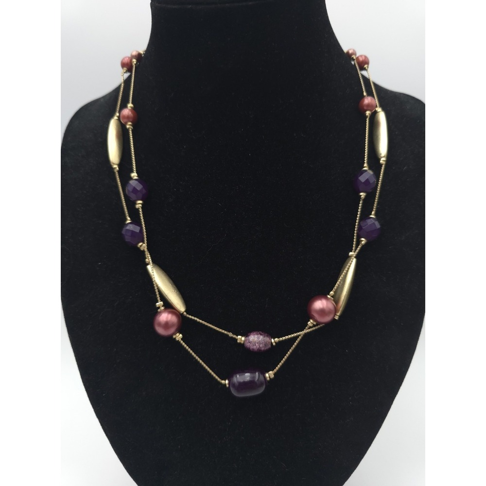Y2K Layered Station Necklace 2 Strand Bijoux Terner Purple Gold Vintage 1990s